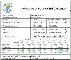 Protokol o hodnocení kvality pro Ledový malinový čaj