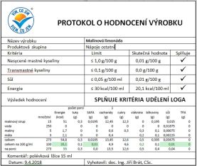 Protokol o hodnocení Malinové limonády Kitl