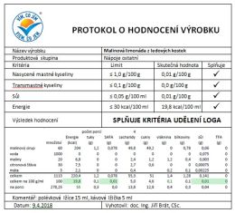 Protokol z hodnocení Malinové limonády z ledových kostek Kitl